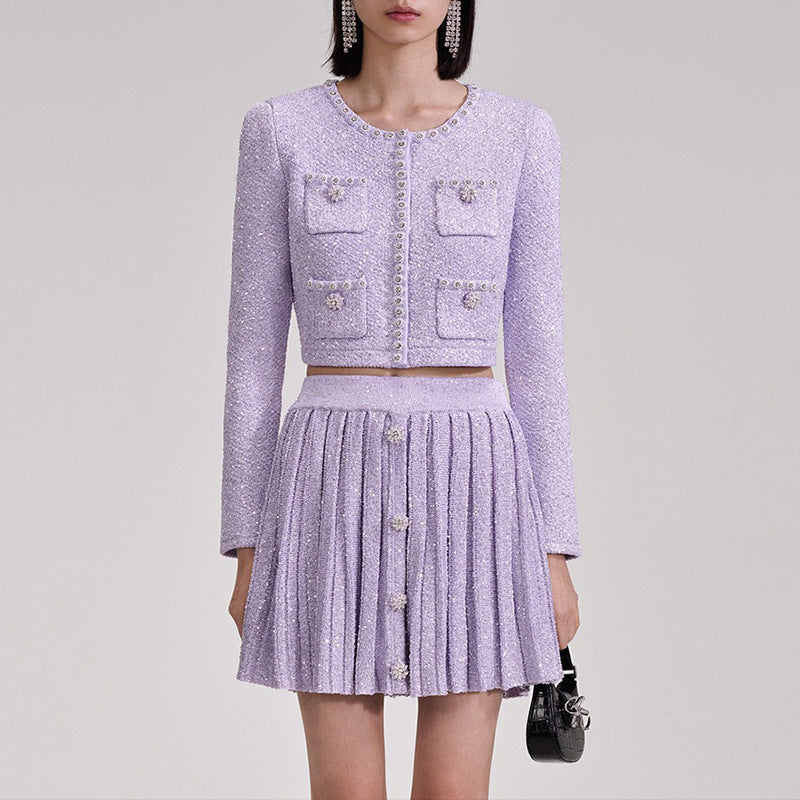 Pearl Trim Short Knitted Cardigan Jacket