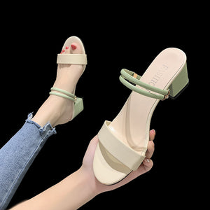 Wind Fashion Two-wear Slippers Women's Outer Wear Korean Style High Heels