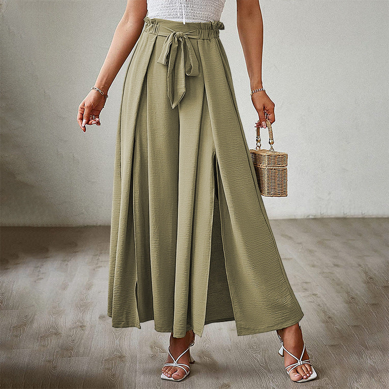 European And American Bow Loose High Waist Pleated Wide Leg Pants