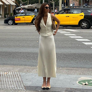 Top Mid Length Pleated Skirt Suit