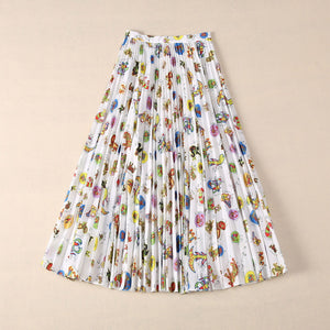 Twelve Constellation Printed Cotton Pleated Skirt