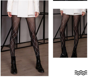 Sexy Black Ribbon Diamond Wire Diamond Mesh Thin Pantyhose Women