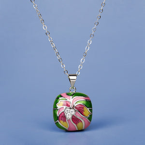 Rustic Enamel Pendant Rose Necklace For Women