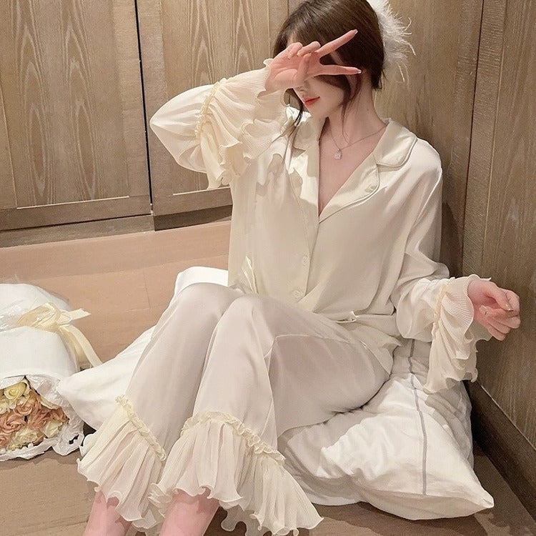 Fashion Ice Silk Pajamas Ruffled Women