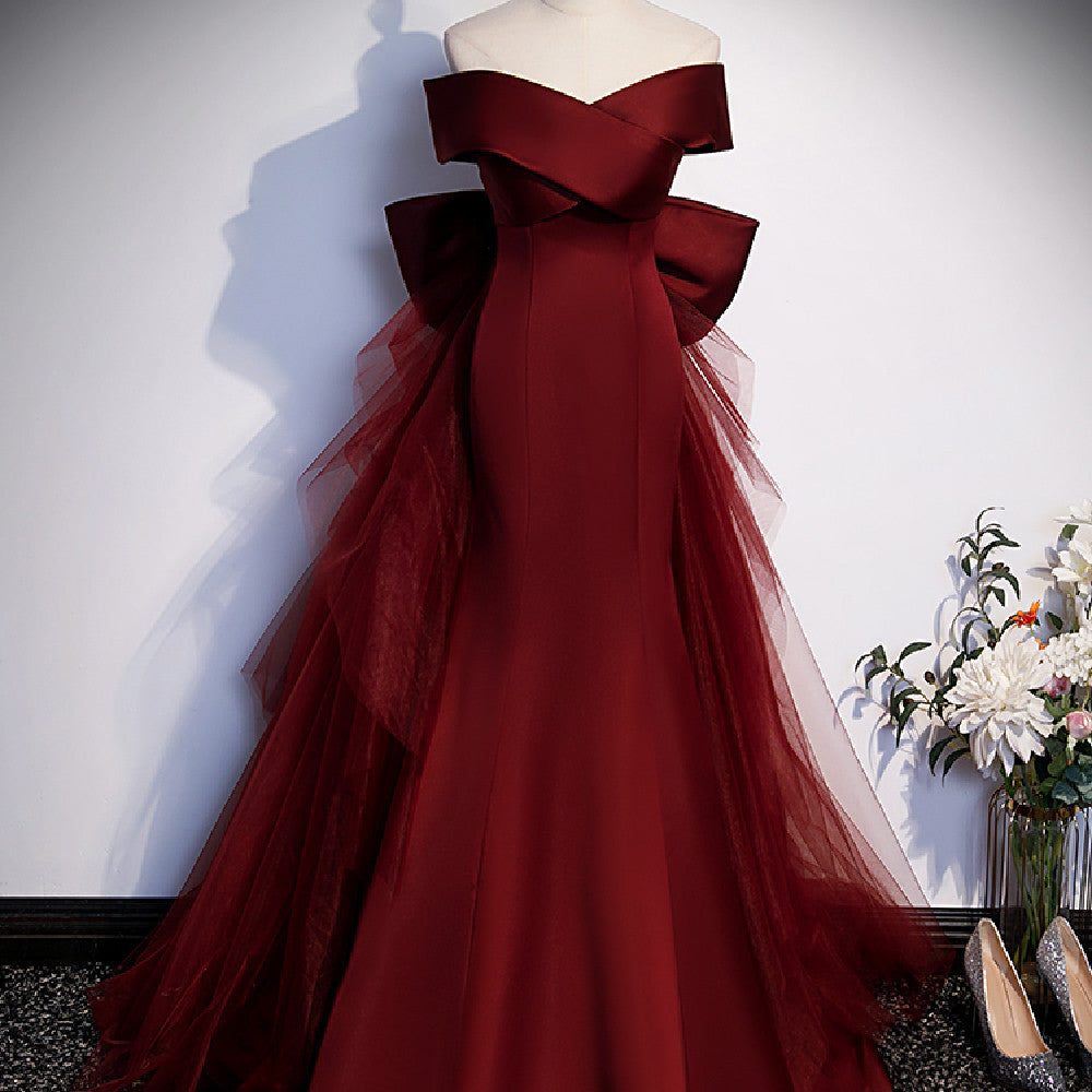 Wine Red Fish Tail Evening Dress