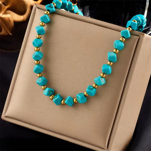 Turquoise French Retro Beaded Necklace For Women