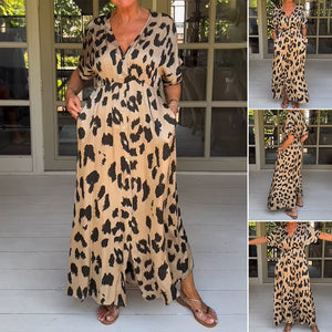 Women's Casual Slit Loose Casual Leopard Print Dress