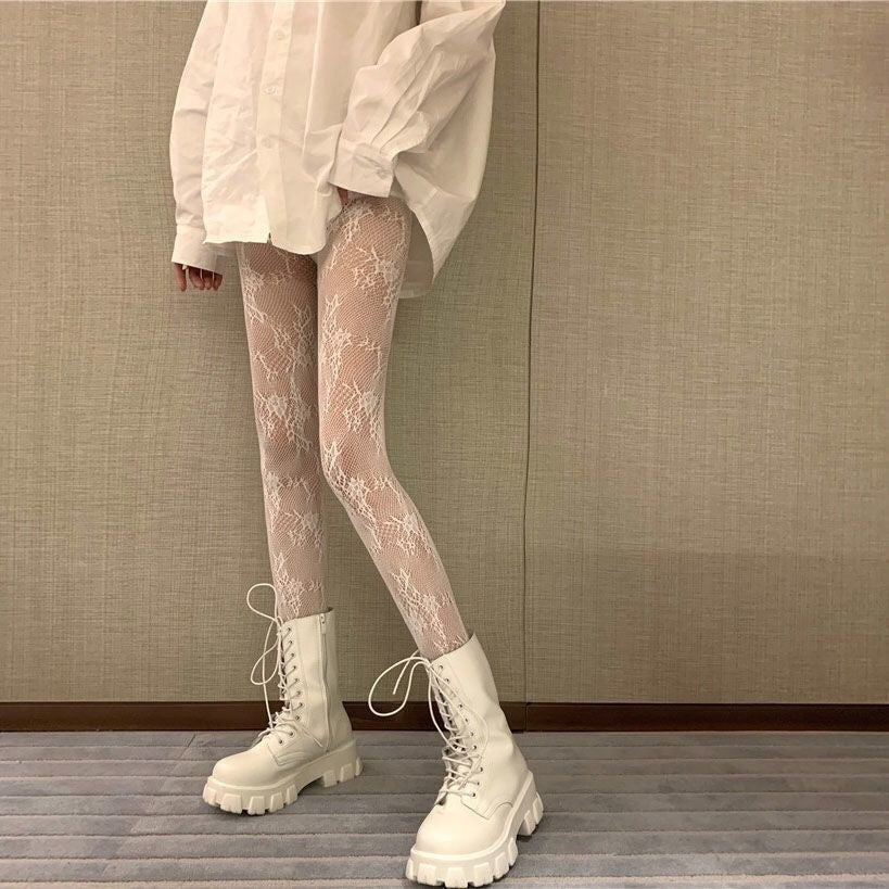 Hollow Lace Mesh Stockings Bottoming Pantyhose Japanese Lolita Retro