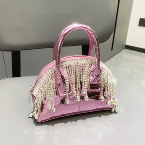 One-shoulder Crossbody Glossy Diamond Tassel Handbags