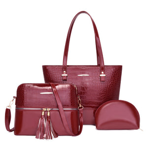 Women's Fashion Crocodile Pattern Mother And Child Bag Three Sets