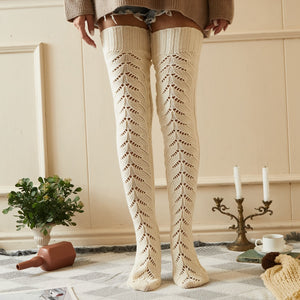 Hollow Mesh Long Tube Over The Knee Knitted Socks Women