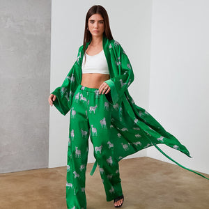 Autumn Print Long-sleeved Plus Long Nightgown Trousers