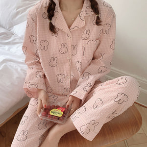 Cute Rabbit Pajamas For Women Sweet Long Sleeve Cardigan Suit