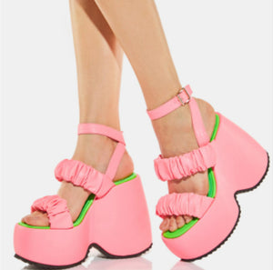 Platform Wedge High Heel Slip-On Sandals