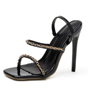 Women's Roman Sandals With Open-toed Square Toe Stiletto Heels With Chain Decoration