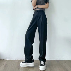 High Waist Wide Leg Suit Pants For Female Students Loose