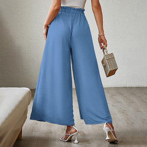 European And American Bow Loose High Waist Pleated Wide Leg Pants