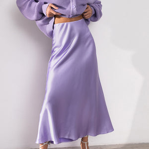 Long Sleeve High Waist Artificial Silk Elegant Fishtail Skirt Draping Satin Slit Skirt